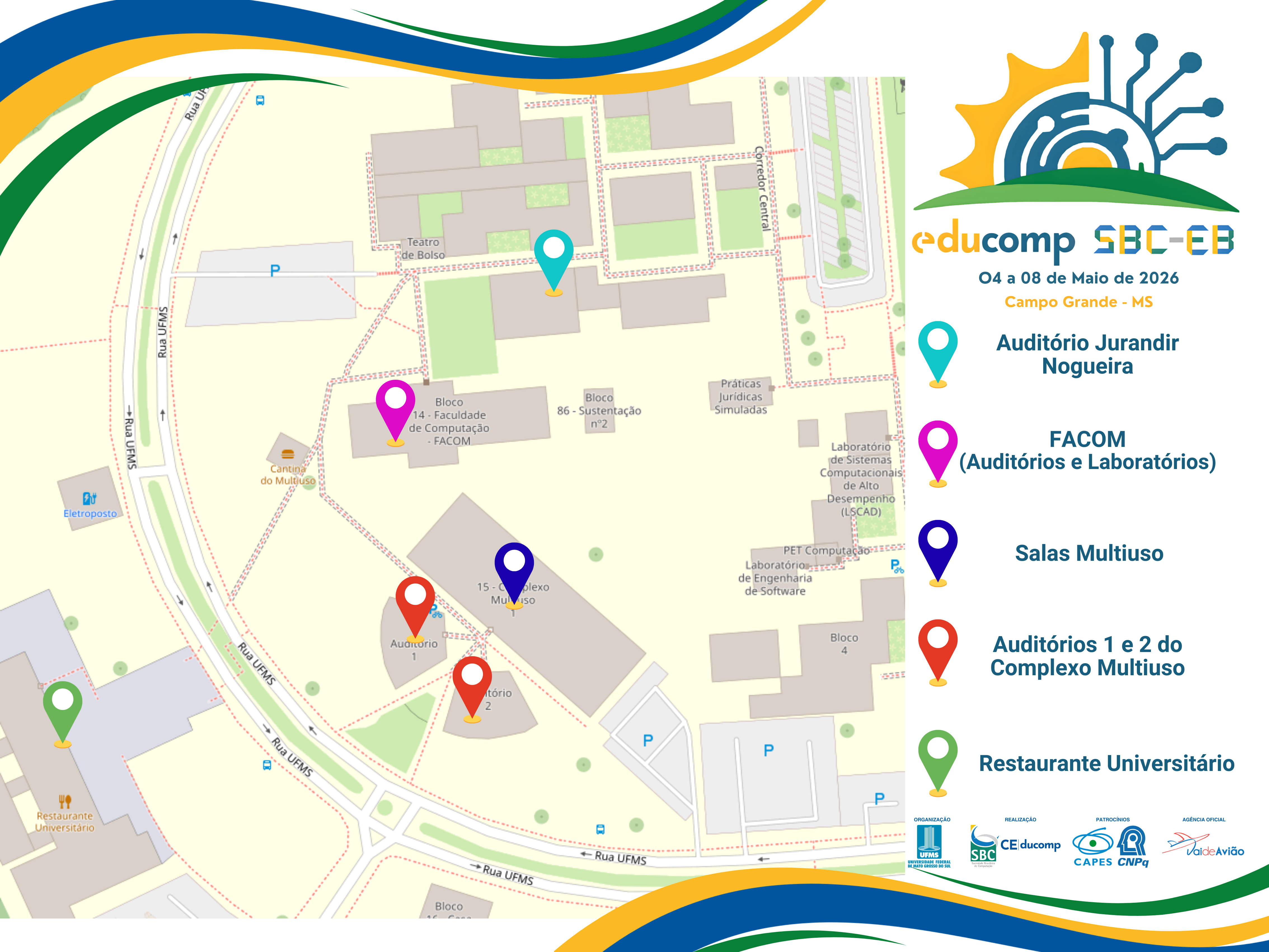 Mapa de ensalamento com os locais das atividades do evento